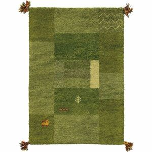 【新品】ラグマット 絨毯 約45×75cm グリーン ウール100％ 保温性 調湿効果付き オールシーズン対応 ギャッベ リビング
