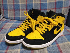 エア ジョーダン1 NIKE AIR JORDAN 1 RETRO HIGH OG BLACK/YELLOW MID NEW LOVE US10.5 28.5cm 国内正規品 554724-035 黒灰白 2017年 黒黄