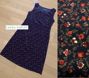 LAURA ASHLEY 【ローラアシュレイ】 ネイビー小花柄 コーデュロイ風 ワンピース 9号