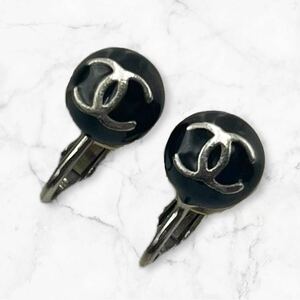 【美品】シャネル CHANEL イヤリング ココマーク アクセサリー シルバー ブラック 黒