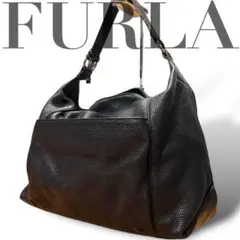 FURLA　フルラ　トートバッグ　オールレザー　黒　ロゴ　チャーム　肩掛け可能