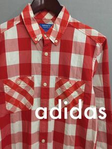 アディダス adidas ボダンダウンシャツ 長袖 チェック柄 ギンガムチェック レッド メンズ Lサイズ !●&