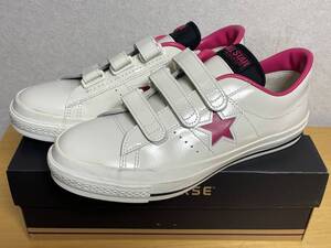 未使用品 日本製 CONVERSE ONE STAR V-3 OX コンバース ワンスター ベルクロ レザー 白/ピンク US9 27.5cm