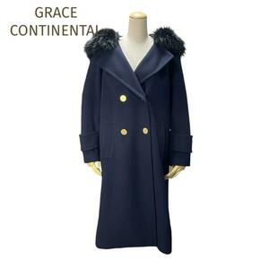 極美品☆GRACE CONTINENTAL☆グレースコンチネンタル フードファー付 金ボタンロングコート サイズ３６