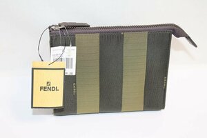 訳あり 未使用品 FENDI 化粧 ポーチ ペカン柄 2349-26537-008 小物入れ メンズ レディース バッグ カーキ ブラック フェンディ 中古 現状渡