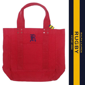 新品 RUGBY TOTE BAG ラグビー ポロ ラルフローレン POLO RALPH LAUREN ロゴ トートバッグ レッド かばん 手さげ キャンバス 正規品 38B