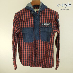 F105 [人気] AVIREX アヴィレックス TYPE BLUE GINGHAMCHECK DENIM HOODED M マルチカラー 6195142 シャツ パーカー | P★