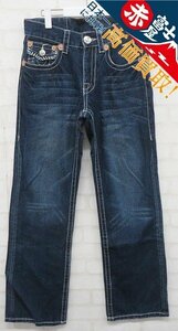 3P7297/トゥルーレリジョン BILLY BIG T ユーズド加工ホワイトステッチデニムパンツ USA製 TRUE RELIGION