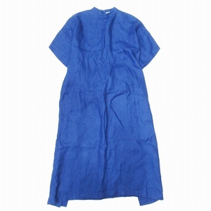 美品 22ss ハイク HYKE LINEN DRESS リネン ロングドレス ベルテッド ワンピース 麻100％ ドルマンスリーブ 1 青/■E45/レディース