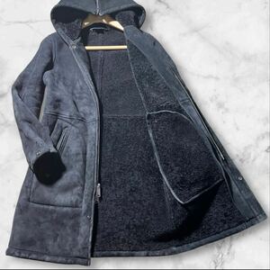 完全別格品!!!超希少ロングムートンコート!!!【ラルフローレン Ralph Lauren】極暖の神着!!!ボアジャケット ブラック 黒 フード 羊革