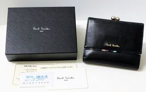 PaulSmith ポールスミス 三つ折り財布 がま口 アイリストリム ブラック 中古品◎5078-13