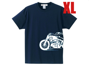 スピードアディクト サイドプリント Tシャツ NAVY XL/インディアンクラシック旧車ライダービンテージバイク用chopper自動二輪車スクーター