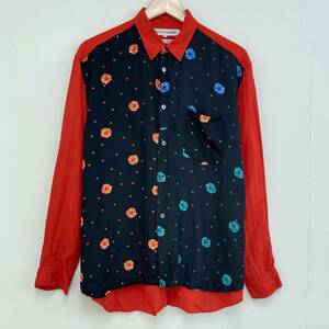 80s 初期 刺繍タグ COMME des GARCONS SHIRT レーヨン バラ 総柄 長袖 シャツ Mサイズ コムデギャルソンシャツ VINTAGE archive 3090459