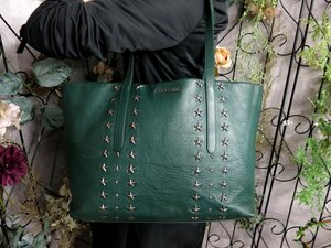 ●超美品●JIMMY CHOO ジミーチュウ●ピムリコ●スタースタッズ●カーフ レザー 本革●トート バッグ●ダークグリーン●A4 かばん●Js53670