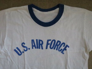 USA製 ビンテージ ７０S US AIR FORCE 染み込み コットン ミリタリー プリント Tシャツ VINTAGE 単色 チャンピオン リンガー チャンピオン