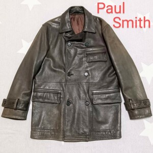 美品 90s Paul Smith カーコート M ヴィンテージ カウハイド 牛革 肉厚 レザージャケット 革ジャン Pコート レザーコート ポールスミス