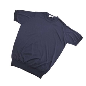 メンズ M ジョンスメドレー コットンウール混 クルーネックTシャツ HILCOTE ネイビー ウール混で消臭効果あり イギリス製★同梱不可