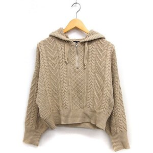 ヘザー Heather ニット パーカー リブ ケーブル編み ワイド ドロップショルダー ハーフジップ F ベージュ /NT1 レディース