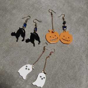 ハンドメイドアクセサリー ハロウィン ピアスセット ジャックオランタン おばけ 黒猫 Halloween