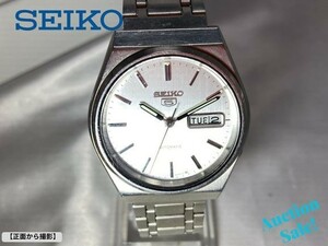 【可動品】 SEIKO セイコー ５ オートマチック 腕時計 デイデイト 裏スケルトン シルバー 文字盤/シルバー 6309-8810