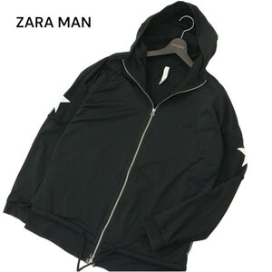 ZARA MAN ザラ マン 通年 スター★ メッシュ切替 スウェット ダブルジップ オーバーサイズ パーカー Sz.M　メンズ 黒　A4T02715_3#O