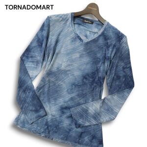 TORNADOMART トルネードマート 通年 ゼブラ ムラ ジャガード★ Ⅴネック 長袖 カットソー ロンTシャツ Sz.M メンズ 紺　C5T00554_1#F