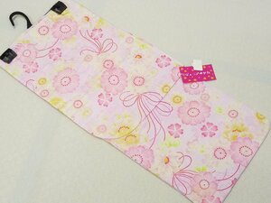 まゆの四季/新品/高級変わり織綿紅梅/13歳14歳/子ども用浴衣150-八重桜-ピンク系薄紫地