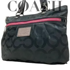 【美品】COACH POPPY トートバッグ　シグネチャー　肩掛け　大容量