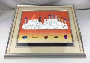 【三】 元永定正 油彩 しろいところはてんてん 1992年 額装 10F(45.6×53cm）画家 前衛美術作家 絵本作家 インテリア コレクション t1115-Y