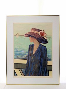 真作 ジャン＝ピエール・カシニョール 大判リトグラフ「海の前のナタリー」画寸 46cm×68cm 仏画壇重鎮 女性美の理想像に情熱を込める 4462