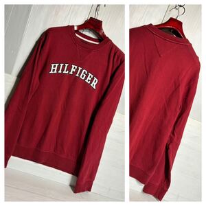 TOMMY HILFIGER トミーヒルフィガー　国内　両Vステッチ　カレッジ風　アーチロゴ　デカロゴ　大　スウェット　トレーナー　赤　L レッド