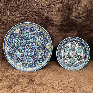 トルコ皿 大皿 中皿 飾り皿 ウズベキスタン 手書き キャタフヤ トルコ陶器 中央アジア 美術品 骨董品 海外美術 工芸品 世界美術