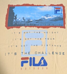 希少 USA製 90sヴィンテージ FILA OUTDOOR Tシャツ アウトドア ヴィンテージ クライミング パタゴニア スポーツブランド 黄色 アート