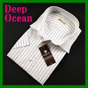 Deep Ocean半袖レギュラーカラーシャツ 44 ストライプ白イエローパープル