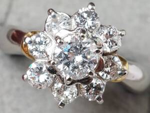 【5754D】Pt900/K18 天然ダイヤモンド 1.00ct/4.85g/リング 指輪 ♯8.5