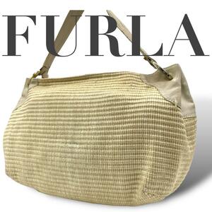 FURLA フルラ　トートバッグ　カゴバッグ　かご　編み　A4 ゴールド金具