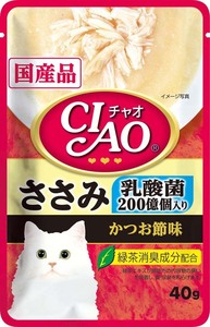 いなばペットフード CIAOパウチ 乳酸菌入り ささみ かつお節味 40g IC-302