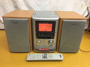 LL2011 SONY CD,MDコンポ CMT-M3 マルチカラーディスプレイ マルチジョグダイヤル スピーカー(ペア),リモコン付 動作訳有 ジャンク扱