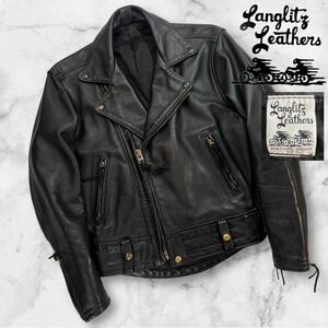 美品 80s Langlitz Leathers ラングリッツレザーズ コロンビア ダブルライダースジャケット サイズ36/S-M相当 ブラック 牛革 vintage A2762