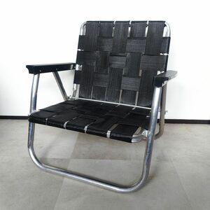 【アメリカ ヴィンテージ】1円 LAWN CHAIR ローンチェア ローバック ビーチチェア ブラック 折りたたみ イス 軽量 アルミ ガレージ MA728