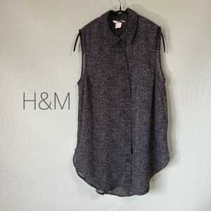 ◎H&M エイチアンドエム ノースリーブブラウス ブラウス レディース サイズ34 黒 ドット柄 シアーブラウス