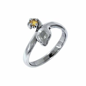 指輪 一粒 蛇 スネーク シトリン(黄水晶) 11月の誕生石 プラチナ900 コブラリング