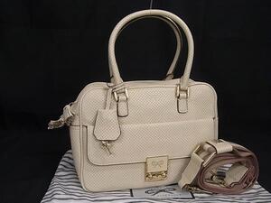 1円 ■美品■ ANYA HINDMARCH アニヤハインドマーチ レザー 2WAY ハンドバッグ トート ショルダー レディース ライトベージュ系 FJ3143