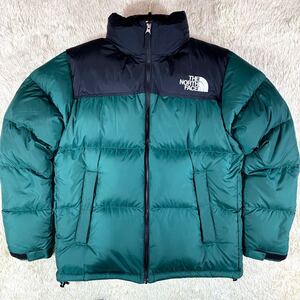 1円/極美品/希少 THE NORTH FACE ザ ノースフェイス メンズ NUPTSE ヌプシ ダウンジャケット フード収納 L グリーン ブラック 秋冬 ND91841