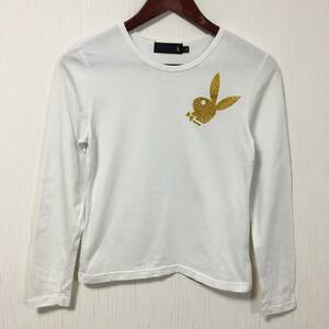 ☆状態良好☆ PLAY BOY プレイボーイ 長袖Tシャツ ロンT 金ロゴ レディース フリーサイズ トップス カットソー　【YP-1780】