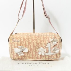 【1円スタート】Christian Dior クリスチャン・ディオール イタリア製 トロッター ショルダーバッグ 斜め掛け ピンク フラワー キャンバス