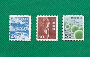 日光陽明門/中宮寺菩薩像/旧まりも/第1次円単位/3種/1952~56年/LH小汚れ含む/裏糊艶良好/昭和切手/普通切手/カタ価4,700円/No610