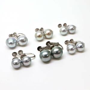 ◆K14/Pt900 アコヤ本真珠 イヤリング6点おまとめ◆Jm 15.7g 7.0-9.0mm珠 パール pearl ジュエリー earring pierce jewelry EB9
