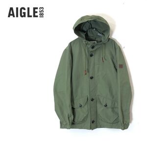 1D1886-F-N◆ AIGLE エーグル マウンテンパーカー フーディ ジャケット アウトドア ◆ sizeL コットン ナイロン グリーン 古着 メンズ 秋冬