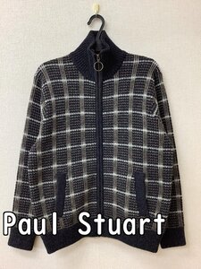 ポール・スチュアート (Paul Stuart) ニットブルゾン すみ黒に茶系チェック サイズ46